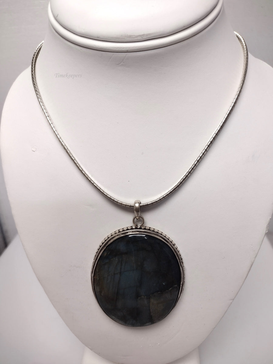 q396 Sterling Silver Omega Necklace with a Large, Lovely Labradorite Pendant