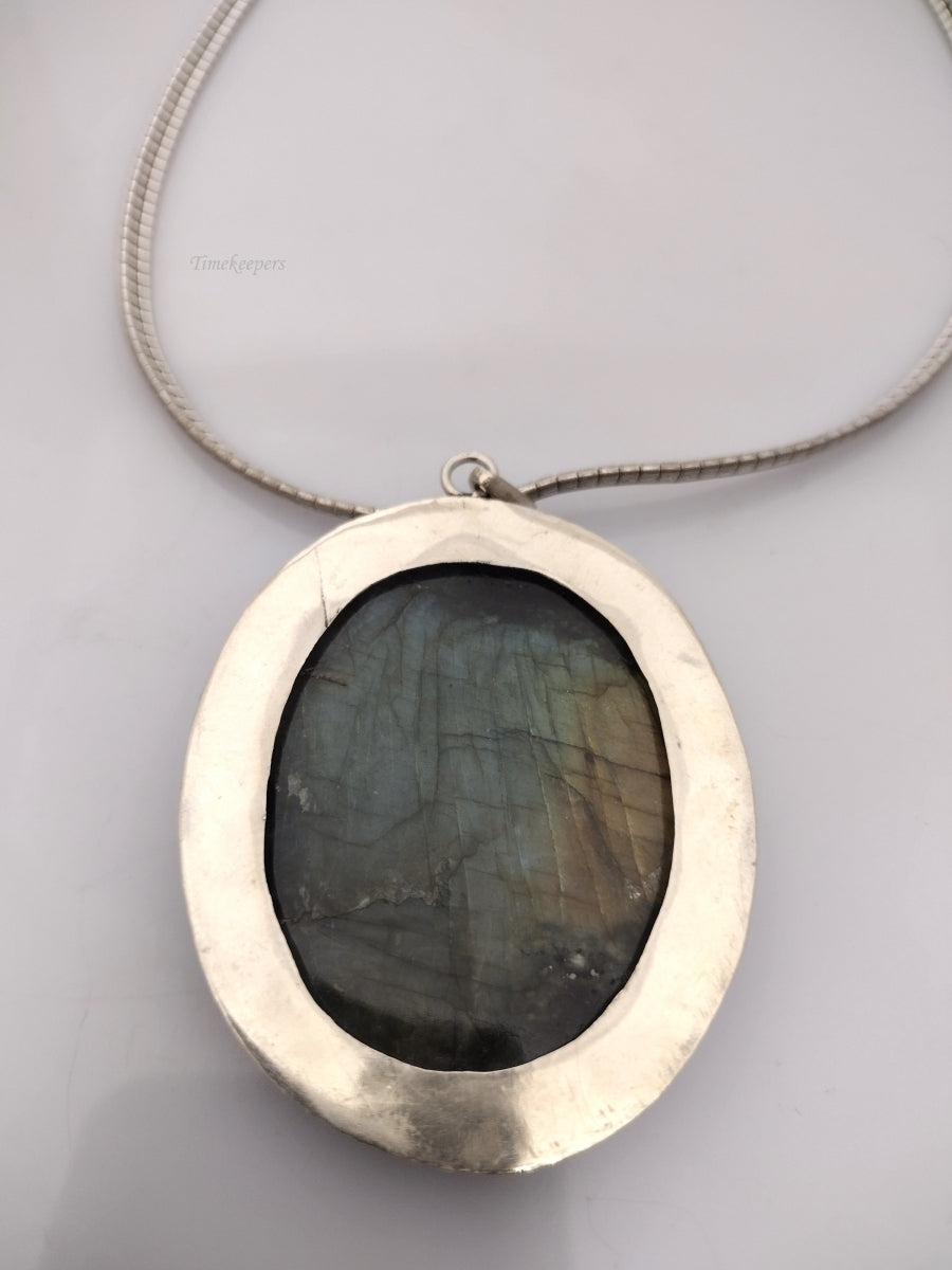 q396 Sterling Silver Omega Necklace with a Large, Lovely Labradorite Pendant