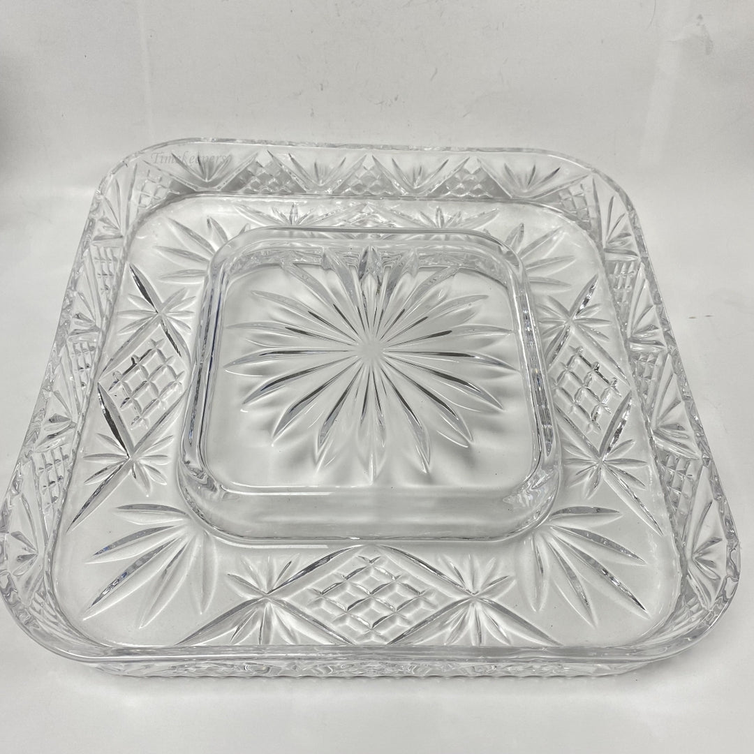 m031 Vintage Crystal Clear Square Shaped European Salad Candy Serving Dish Tray