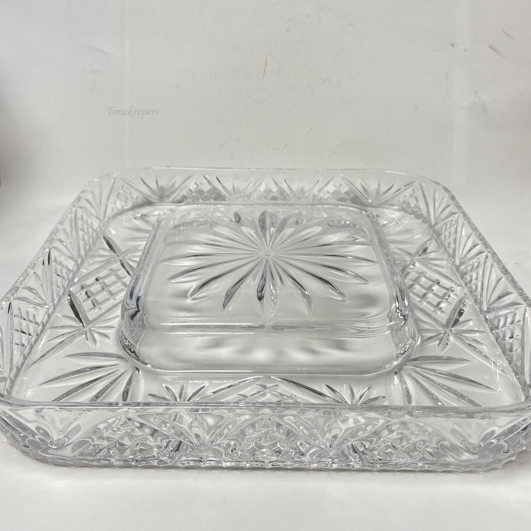 m031 Vintage Crystal Clear Square Shaped European Salad Candy Serving Dish Tray