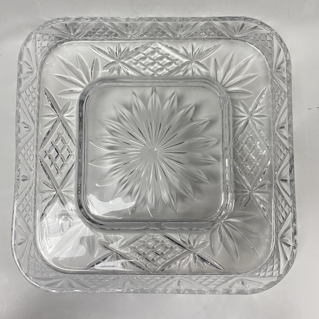 m031 Vintage Crystal Clear Square Shaped European Salad Candy Serving Dish Tray