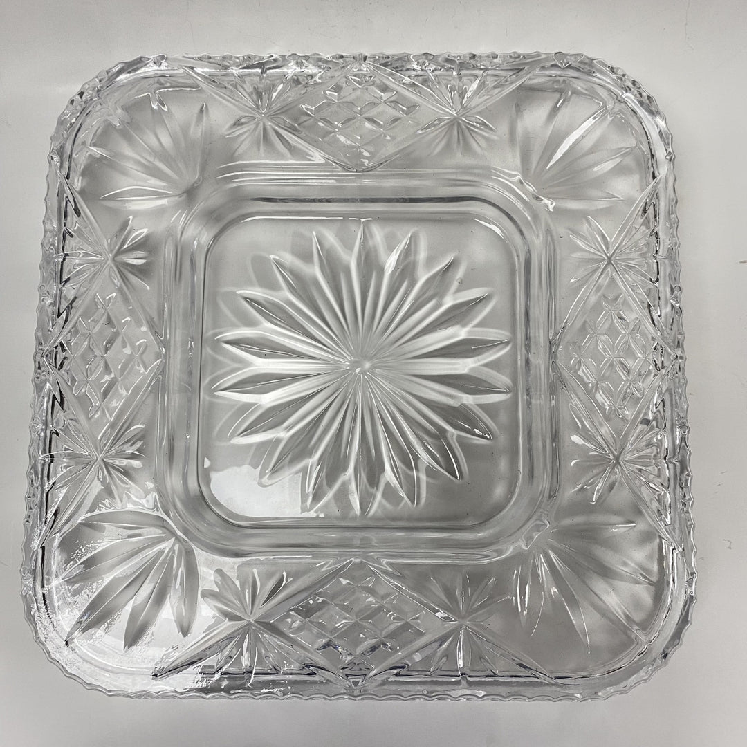 m031 Vintage Crystal Clear Square Shaped European Salad Candy Serving Dish Tray