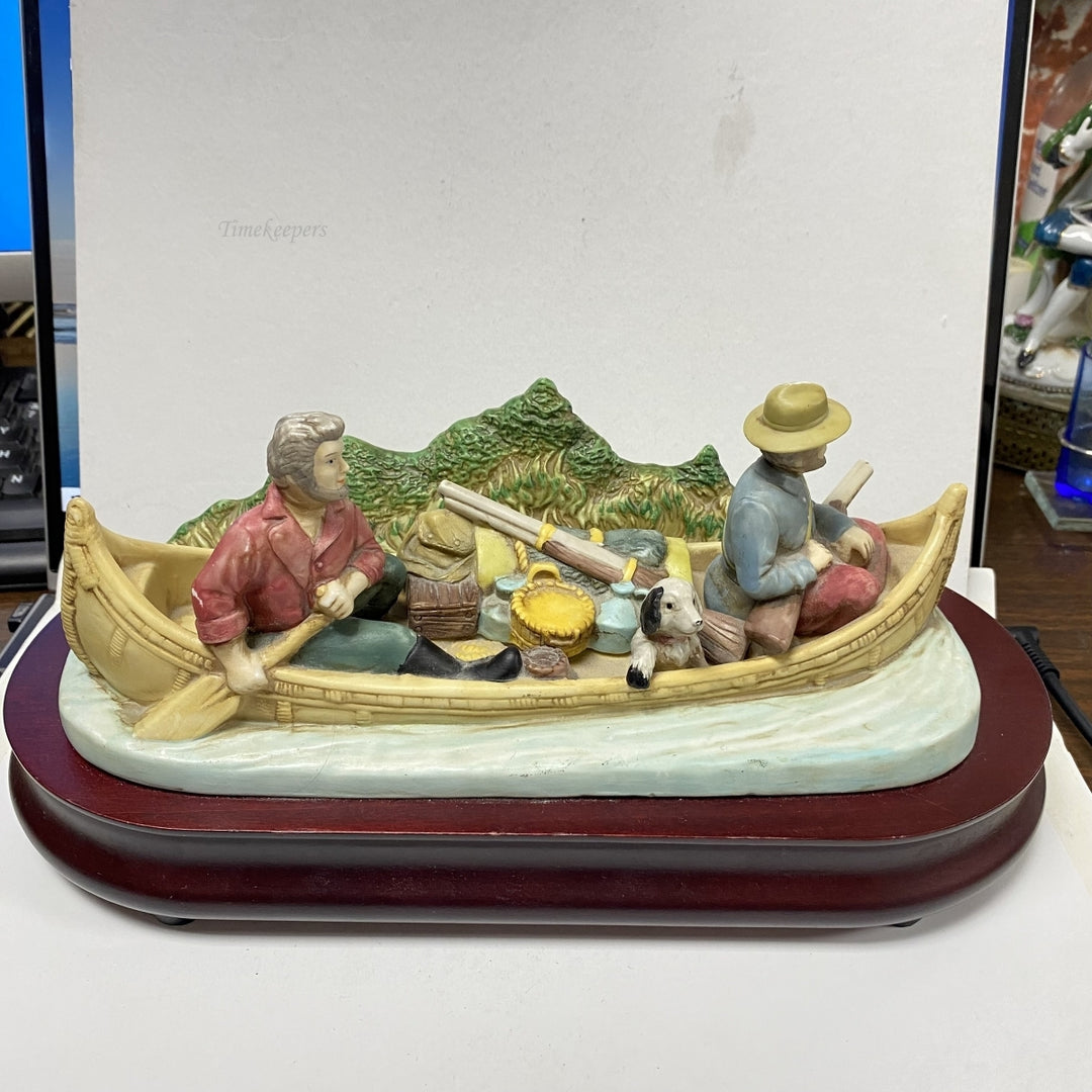m052 Vintage Men and a dog Swimming Boat Musical Box plays "Oh Susanne"