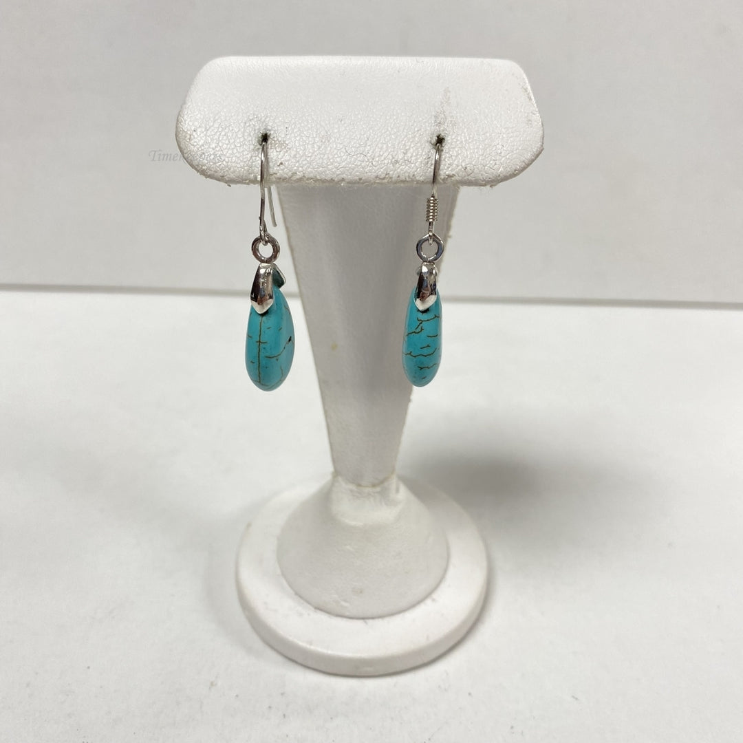 m187 Vintage Silver Tone Blue Stone Dangle Earrings 2 sets