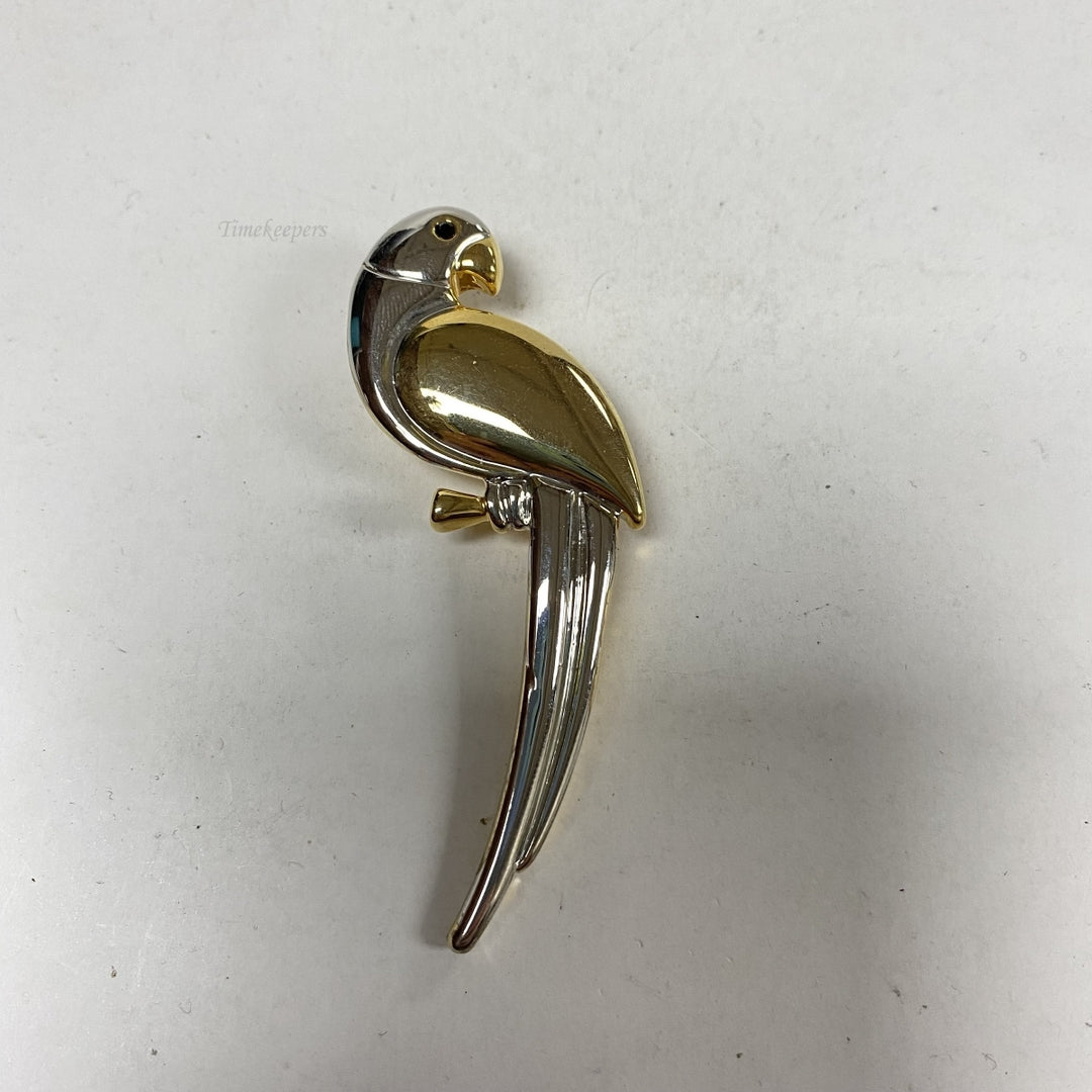 m227 Vintage Gold Silver Tone Parrot Brooch Lapel Pin