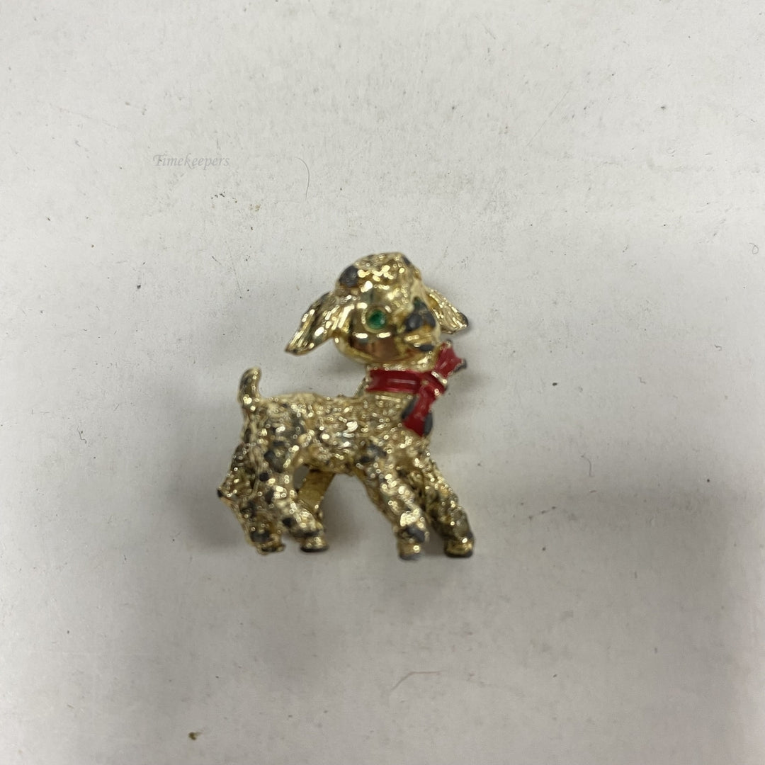 m231 Vintage Gold Tone Red Enamel Dog Brooch Lapel Pin