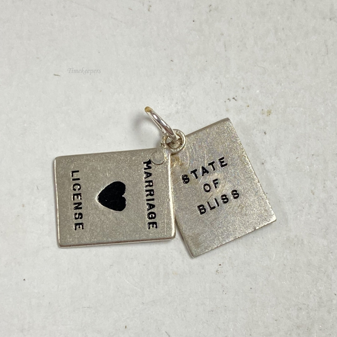 m249 Vintage Sterling Silver State of Bliss Marriage License Charm Pendant