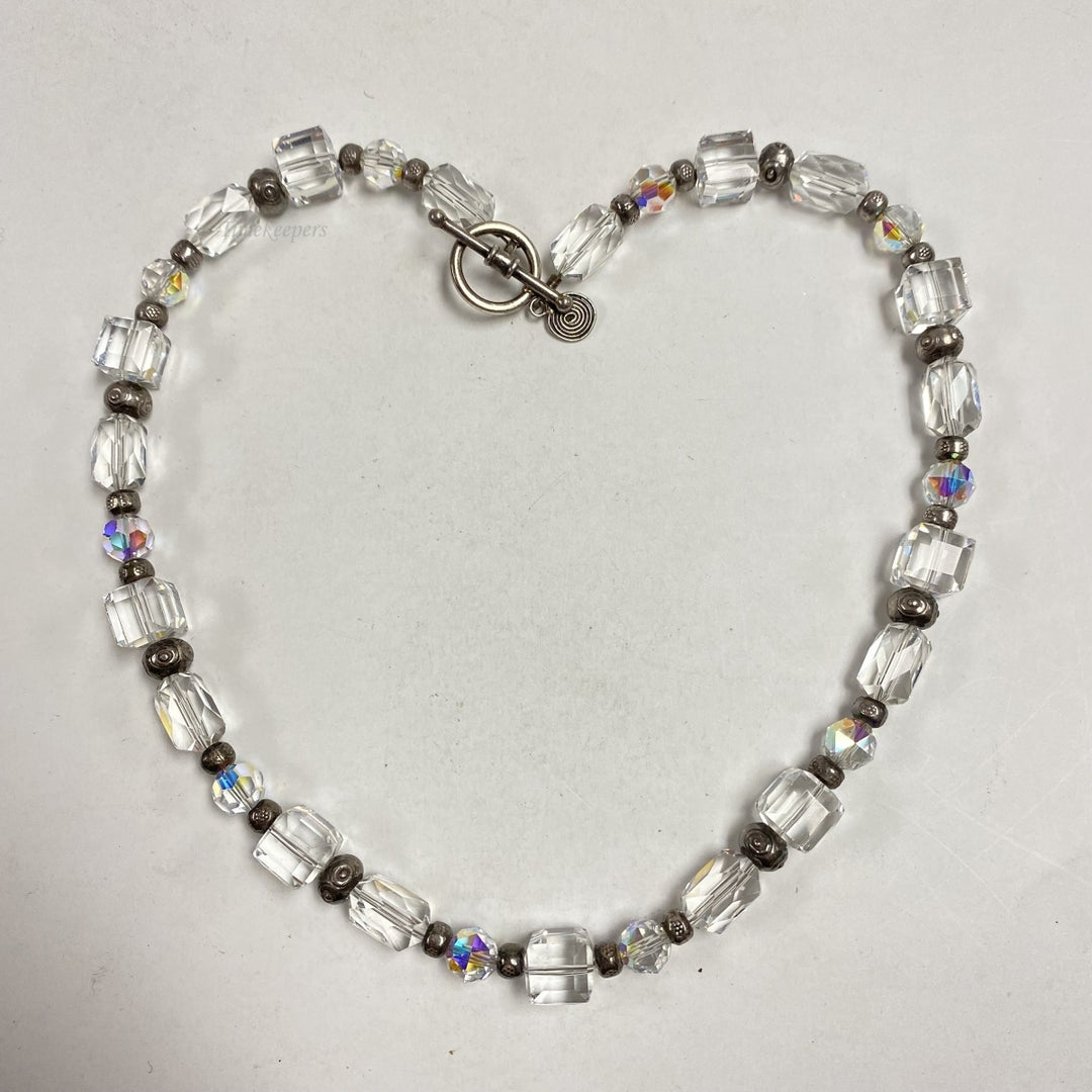 m255 Vintage Art Deco Faceted Clear Bead Necklace 17"