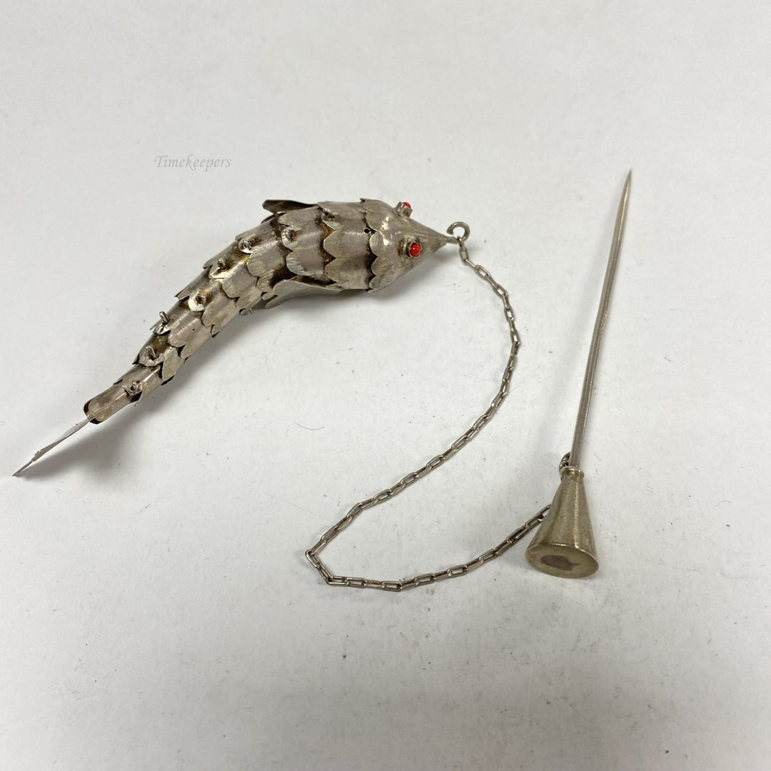 m269 Vintage Reserved Sterling Silver Fish in Motion Straight Pin Stick