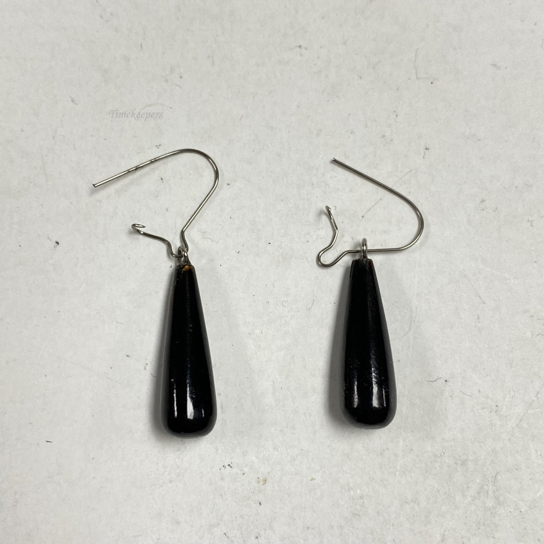 m315 Vintage Sterling Silver Dark Stone Dangle Earrings