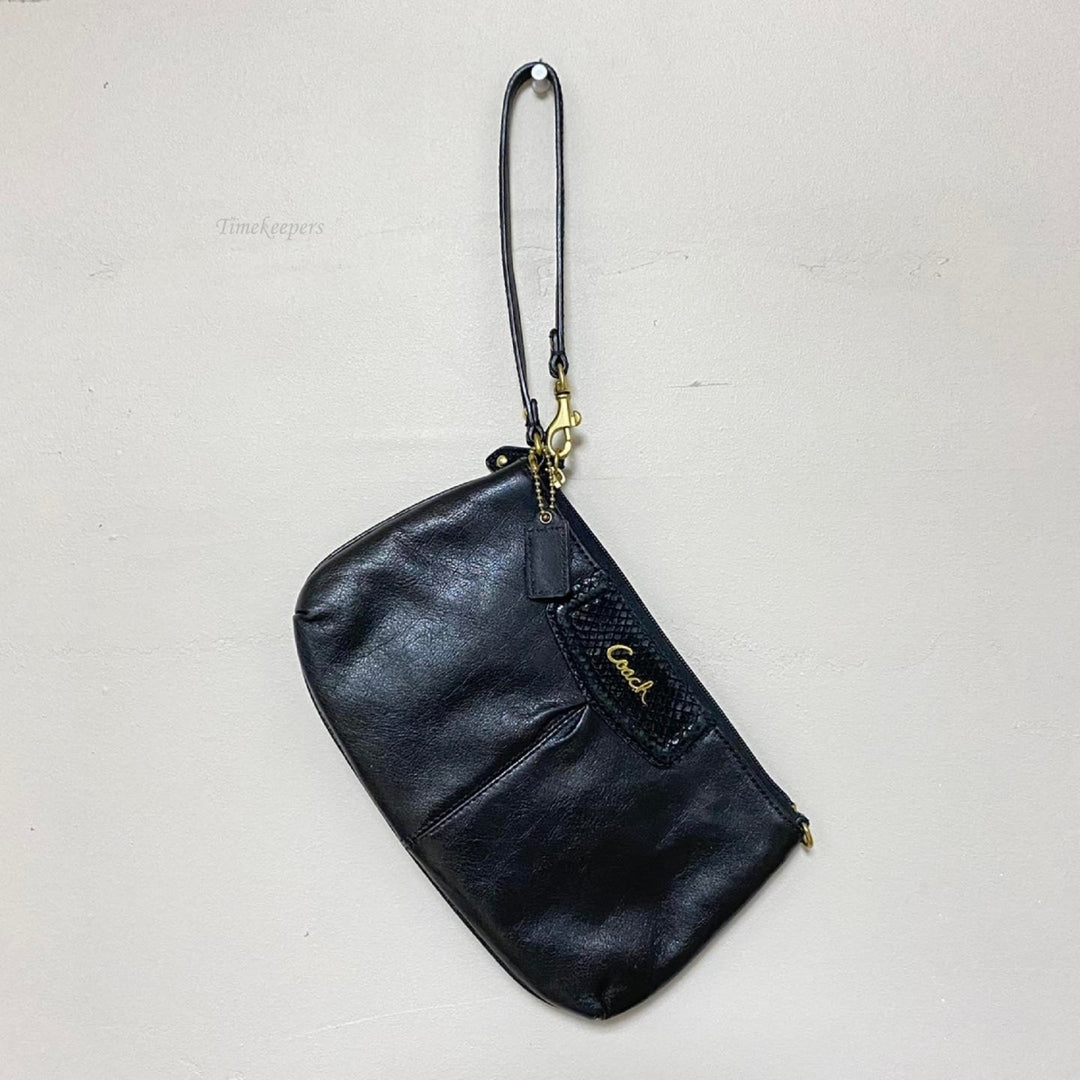 m341 Vintage Coach Black Leather Mini Wristlet Bag Card Cosmetic