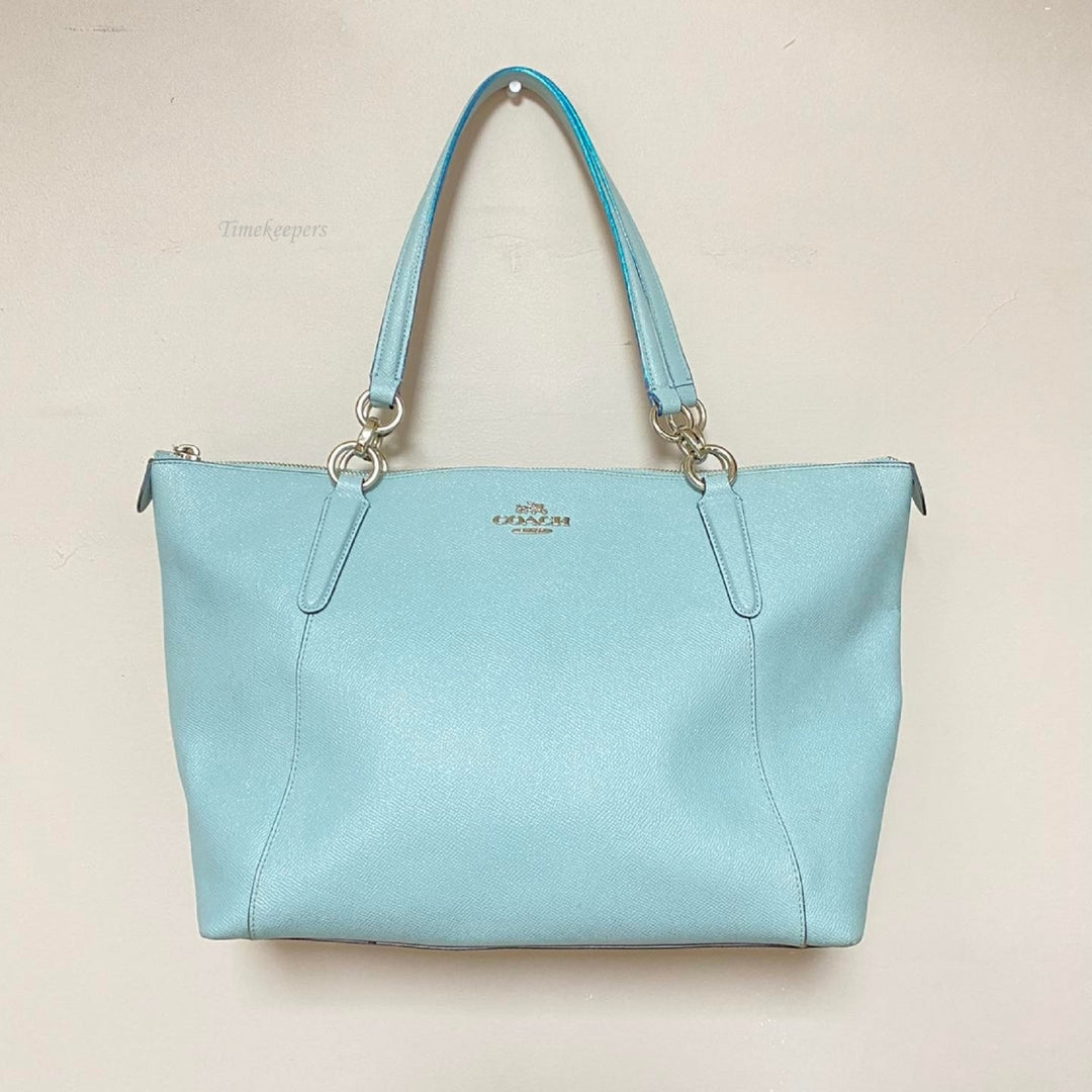 m348 Vintage Coach Women's Crossgrain Luxury Ava Tote Handbag Light Blue