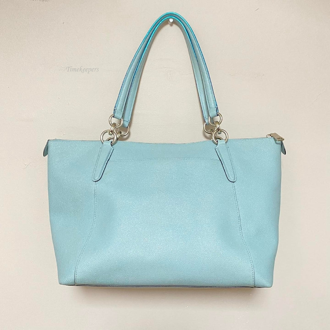 m348 Vintage Coach Women's Crossgrain Luxury Ava Tote Handbag Light Blue