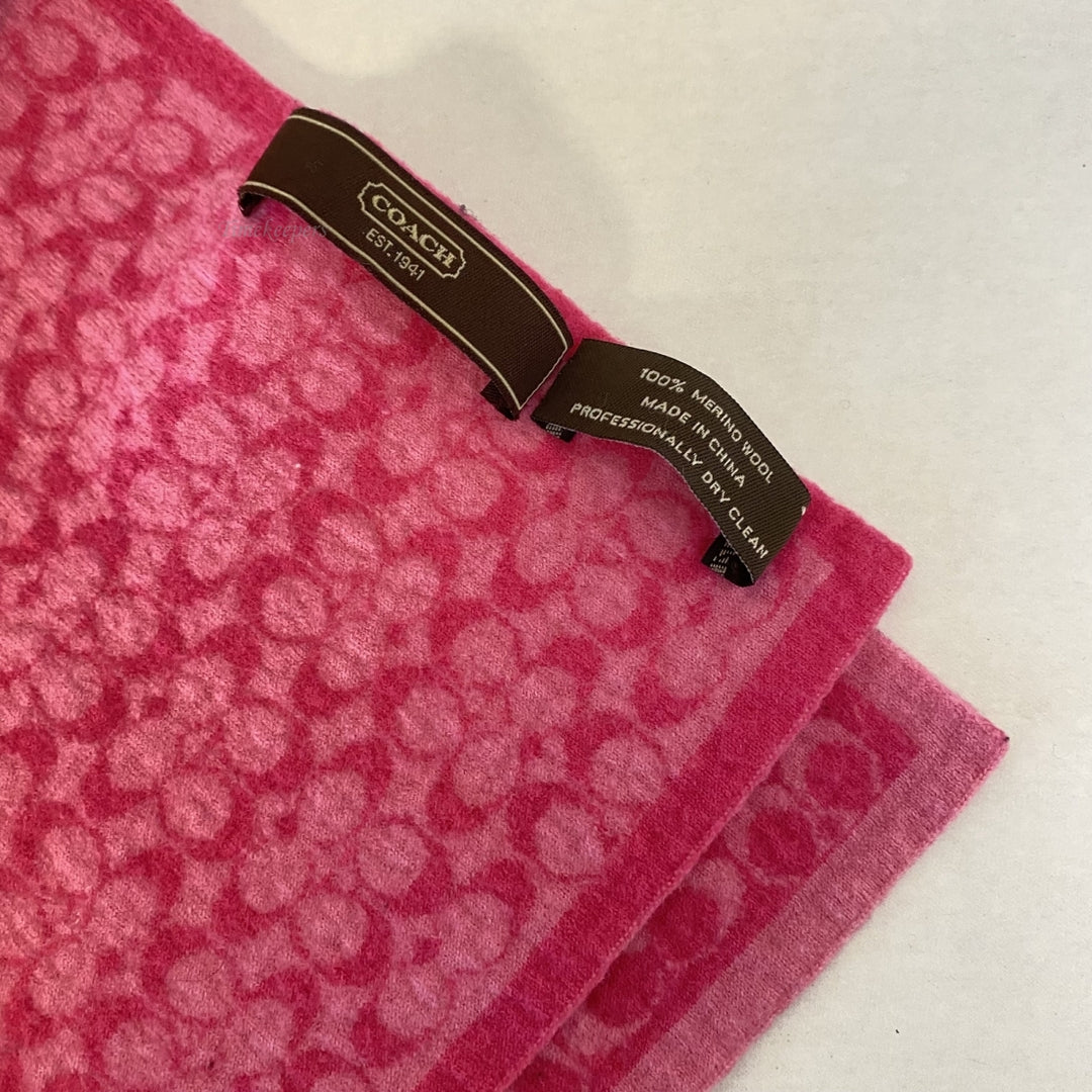 m365 Coach Signature Logo 100% Merino Wool Winter Scarf Pink