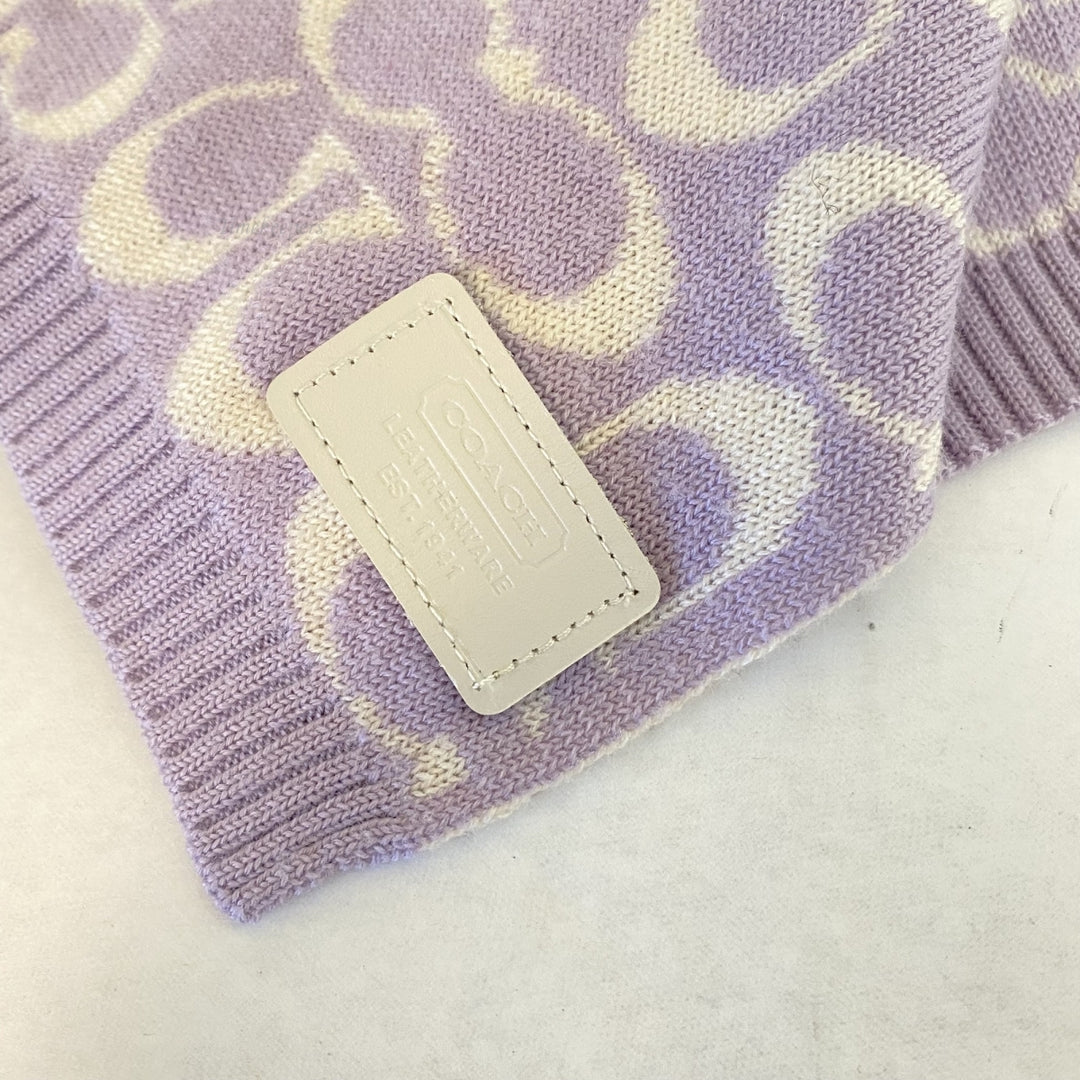 m364 Coach Signature Logo Wool Blend Winter Scarf Lilac White