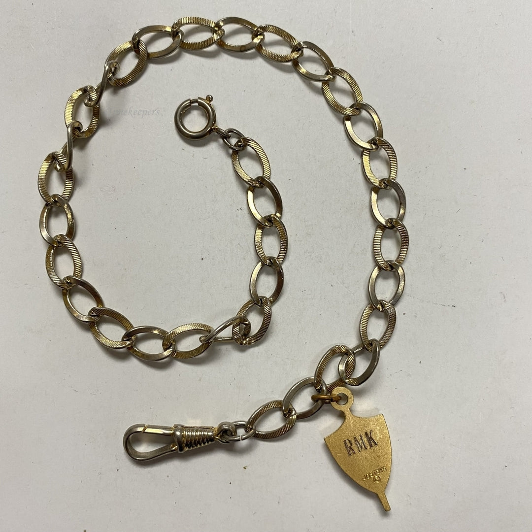 m608 Antique Gold Filled Vest Pocket Watch Chain 12.5" RMK Senior 76 Pendant