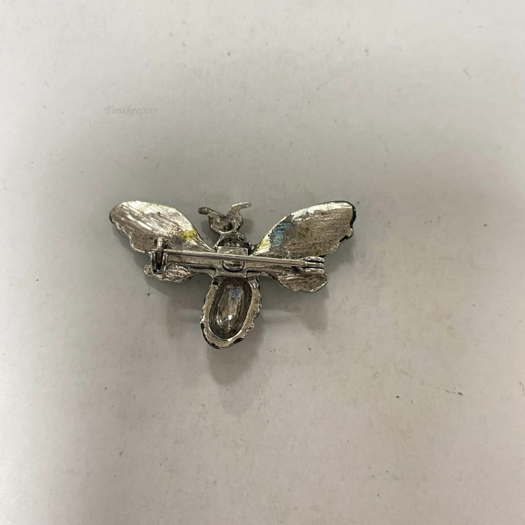 m652 Vintage Silver Tone Blue Bee Brooch Pin