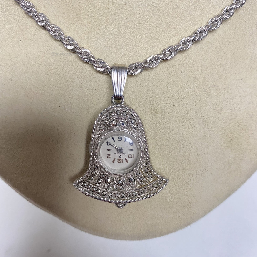 m671 Vintage Sovereign Swiss Made Silver Tone Pendant Watch on 26" Long Necklace