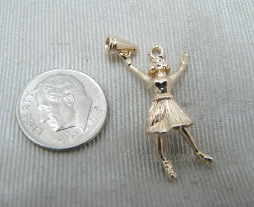 a590 Vintage 14k Yellow Gold Old Fashioned Cheerleader Charm Mid Jump Megaphone