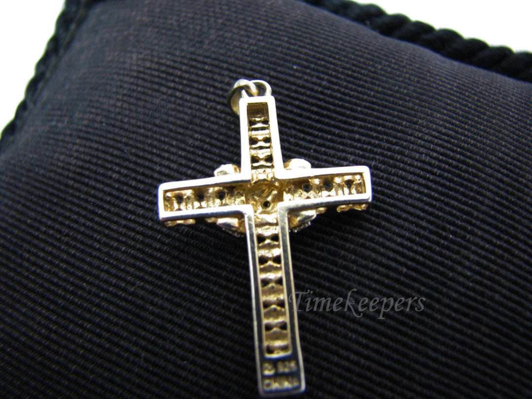c185 Dazzling Cross Pendant in Sterling Silver with Gold Wash covered in Clear Stones