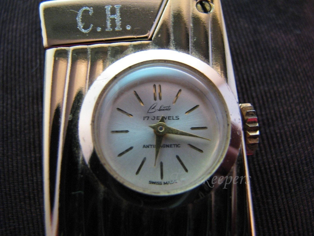 a928 1970's Swiss Made Cigarette Lighter Belmonte 17 Jewel Watch in Gold Tone