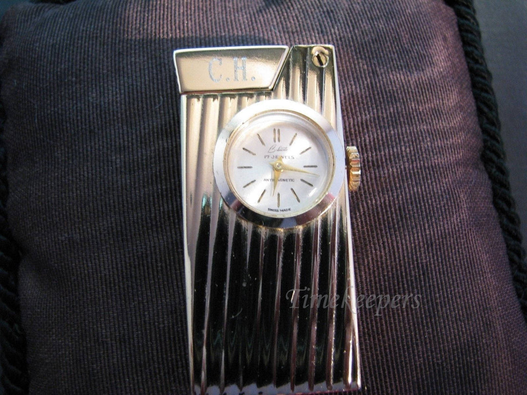 a928 1970's Swiss Made Cigarette Lighter Belmonte 17 Jewel Watch in Gold Tone