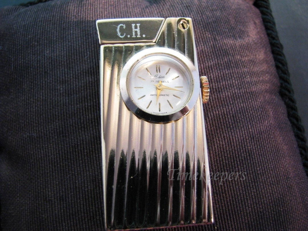 a928 1970's Swiss Made Cigarette Lighter Belmonte 17 Jewel Watch in Gold Tone