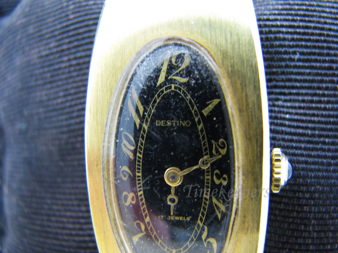 a054 Unique Vintage Gold tone Unisex Destino Wrist Watch with Black Dial