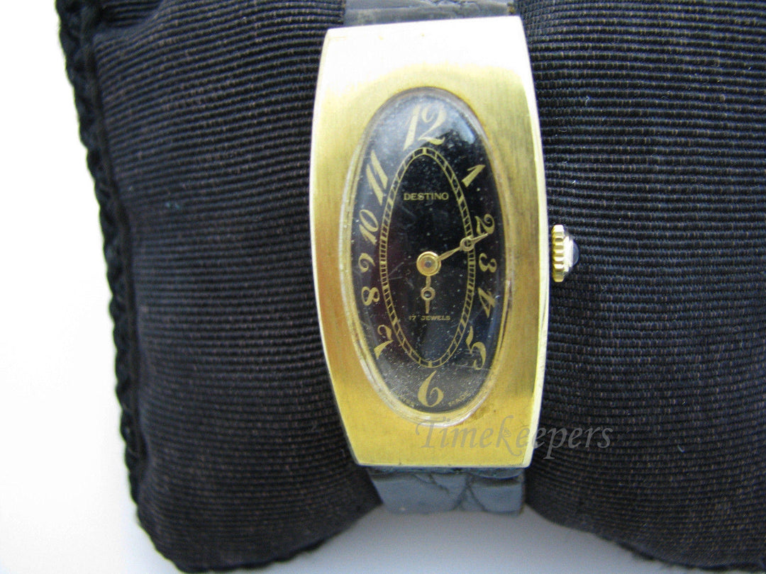 a054 Unique Vintage Gold tone Unisex Destino Wrist Watch with Black Dial