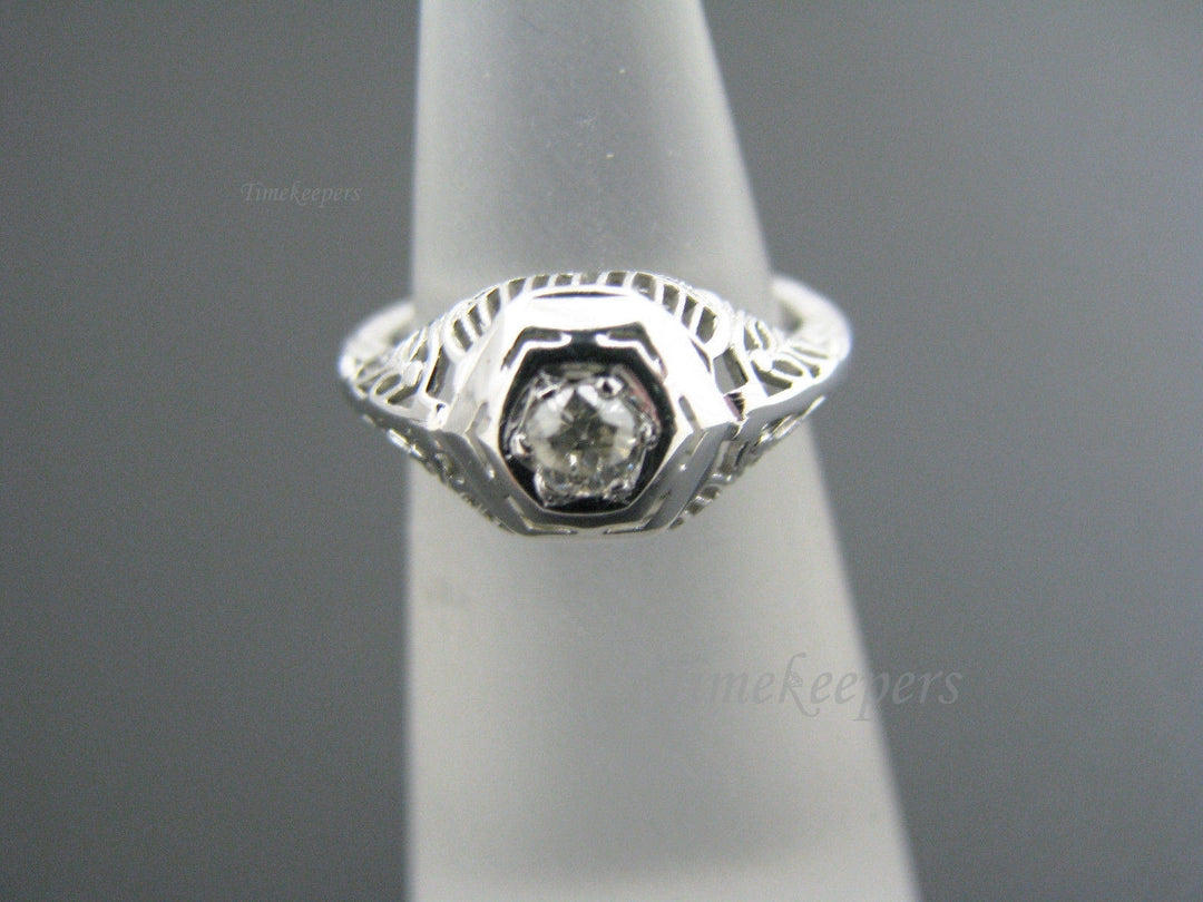 a524 Stunning Vintage Solitaire Diamond Ring in 18k White Gold 1920's Size 6