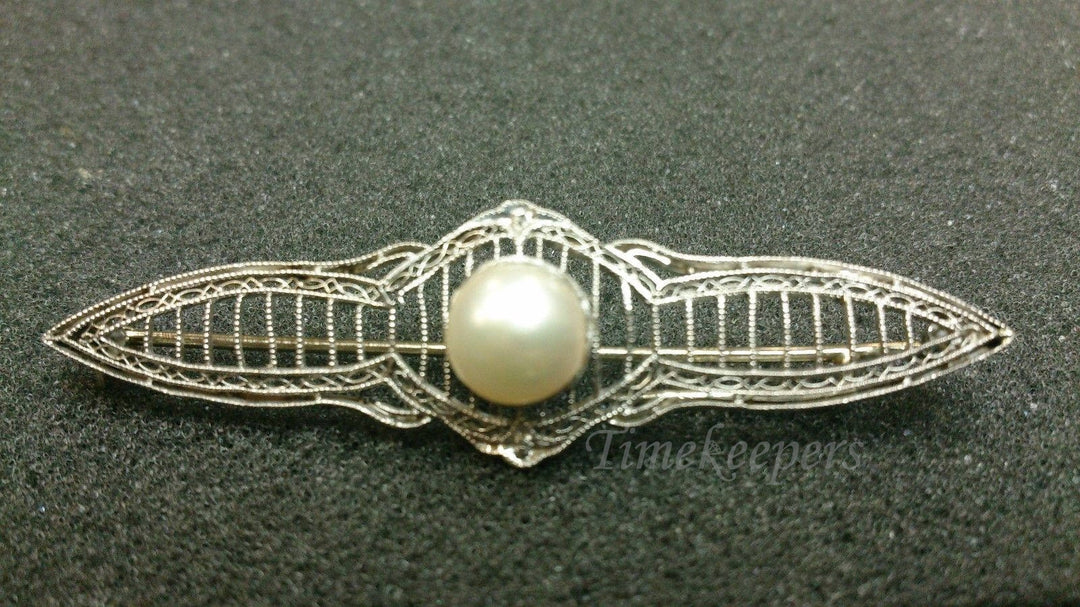 b109 Spectacular Art Deco 10k White Gold Filigree Pin / Brooch with Pearl
