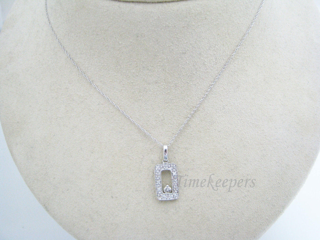 a380 Brilliant Rectangle Diamonds Larger Center Diamond Pendant Necklace 14k WG