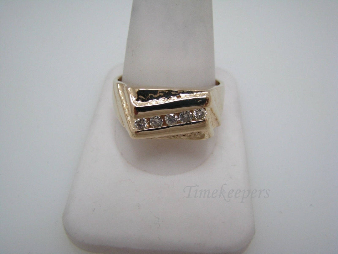 a815 Vintage Beautiful 14k Yellow Gold Men's Ring 5 Channel Diamonds Size 12