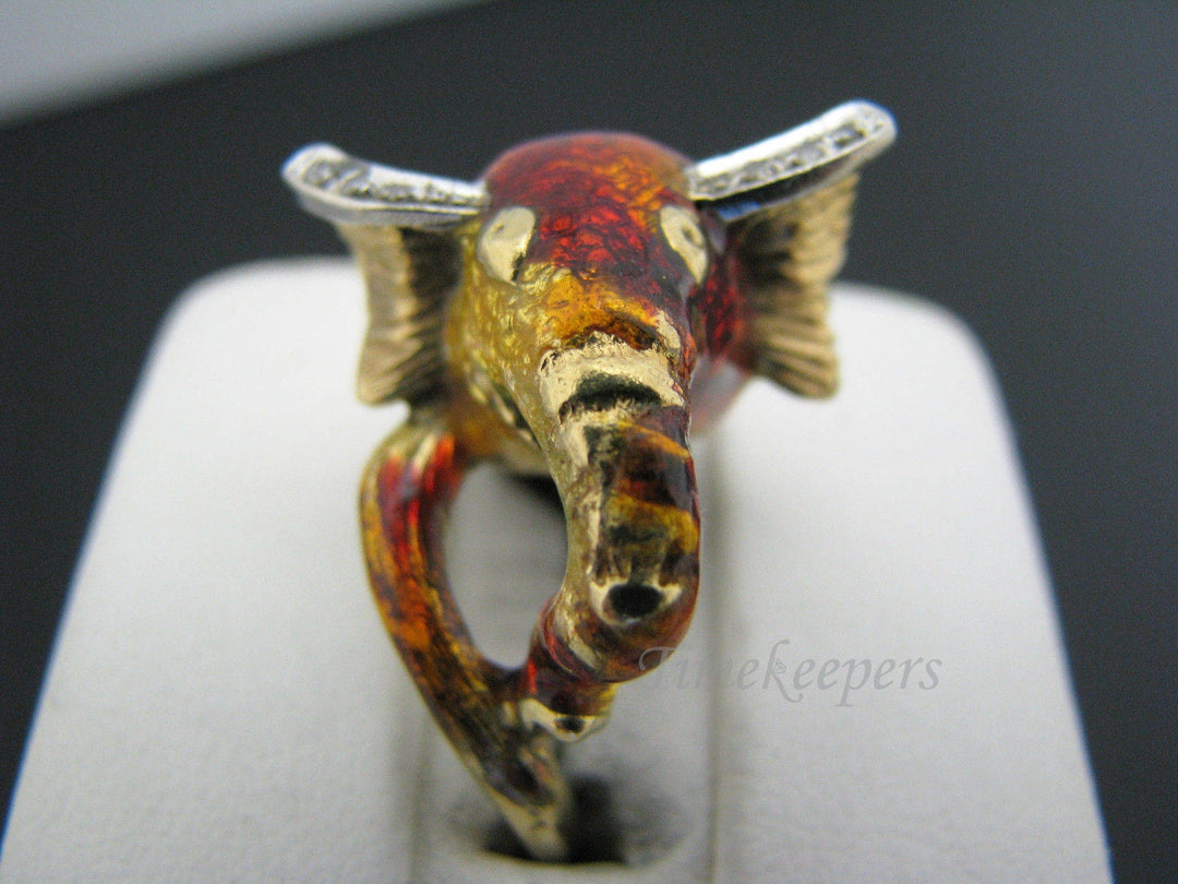 j153 Unique and Fun Elephant Head Ring in 18k Yellow Gold with Enamel Finish