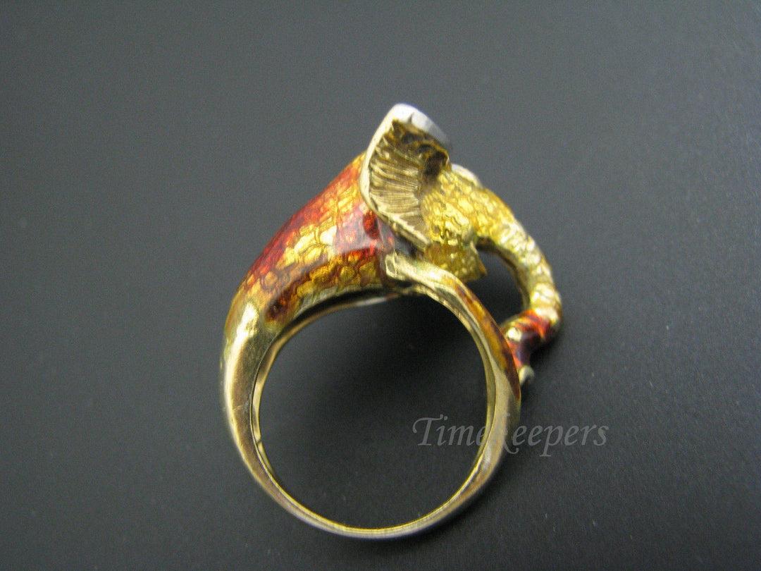 j153 Unique and Fun Elephant Head Ring in 18k Yellow Gold with Enamel Finish