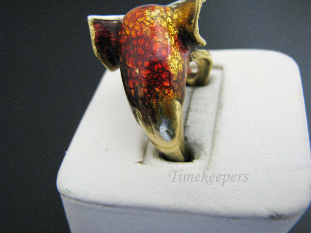 j153 Unique and Fun Elephant Head Ring in 18k Yellow Gold with Enamel Finish