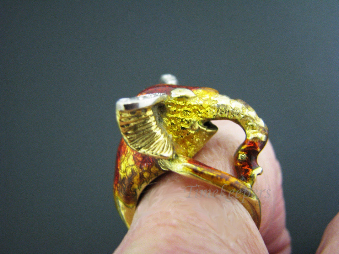 j153 Unique and Fun Elephant Head Ring in 18k Yellow Gold with Enamel Finish