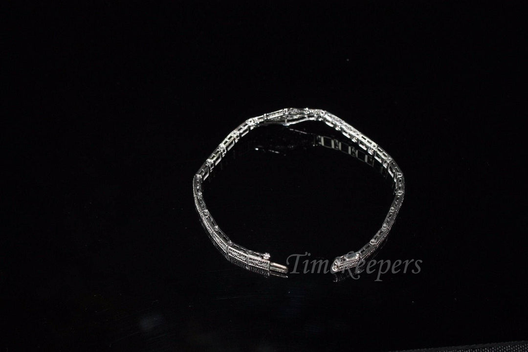 a180 Vintage 1920's Diamond Bracelet in 14K White Gold with Flowers down the Band