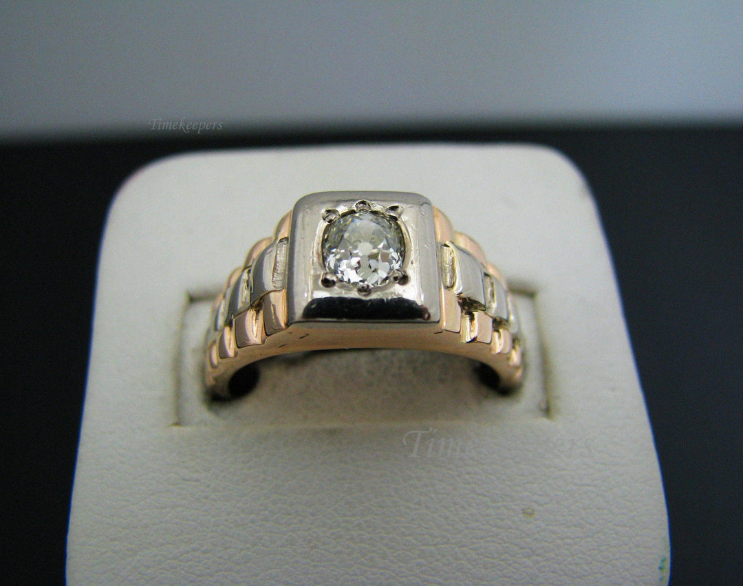 a1044 Vintage Handsome 14k Rose and White Gold Mens Diamond Ring