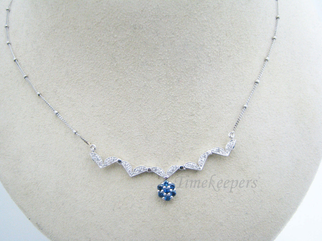 a386 Elegant Diamond Sapphire Necklace 14k White Gold attached Chain Necklace