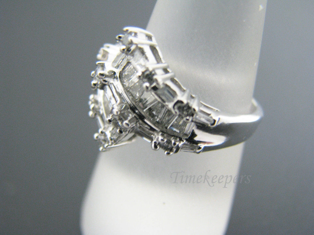 a352 Beautiful Diamond By-Pass Ring in 14k White Gold with Baguettes Band Size 7