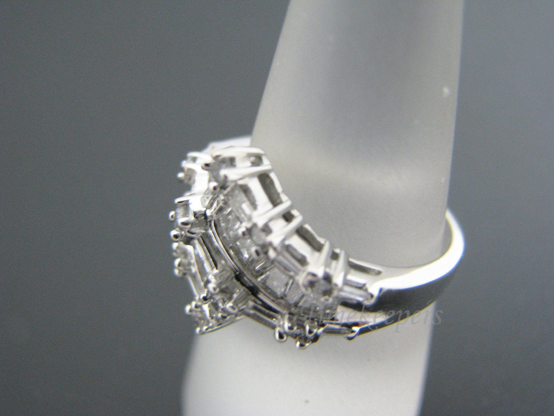 a352 Beautiful Diamond By-Pass Ring in 14k White Gold with Baguettes Band Size 7