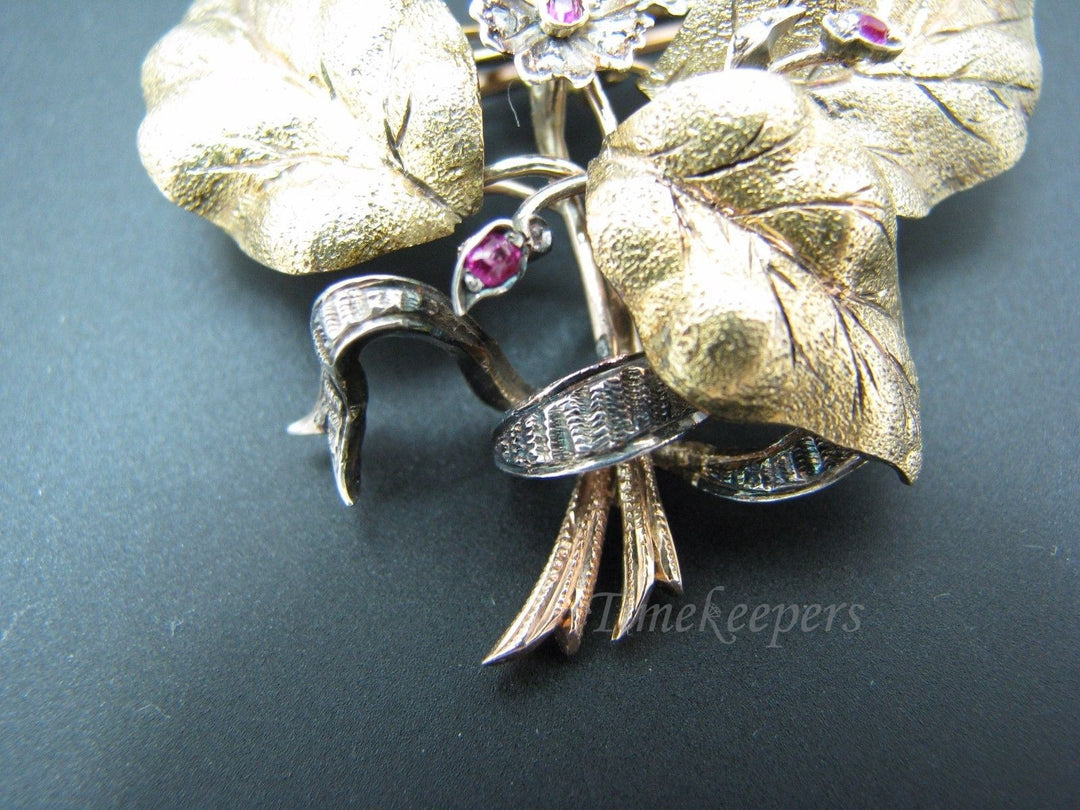 a734 Vintage Pin Brooch Pendant from 1890 - Ruby Flower Bouquet