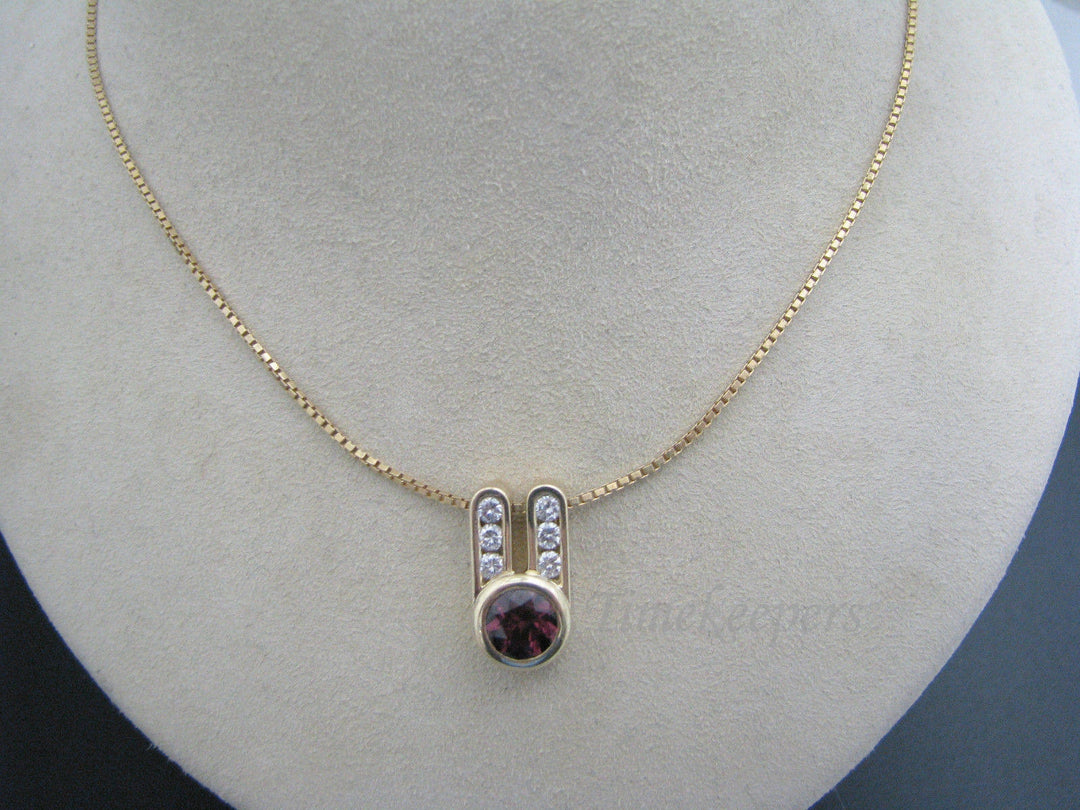 a1013 Vintage Gorgeous U Shaped Pendant with Red Stone Diamonds 14k Yellow Gold