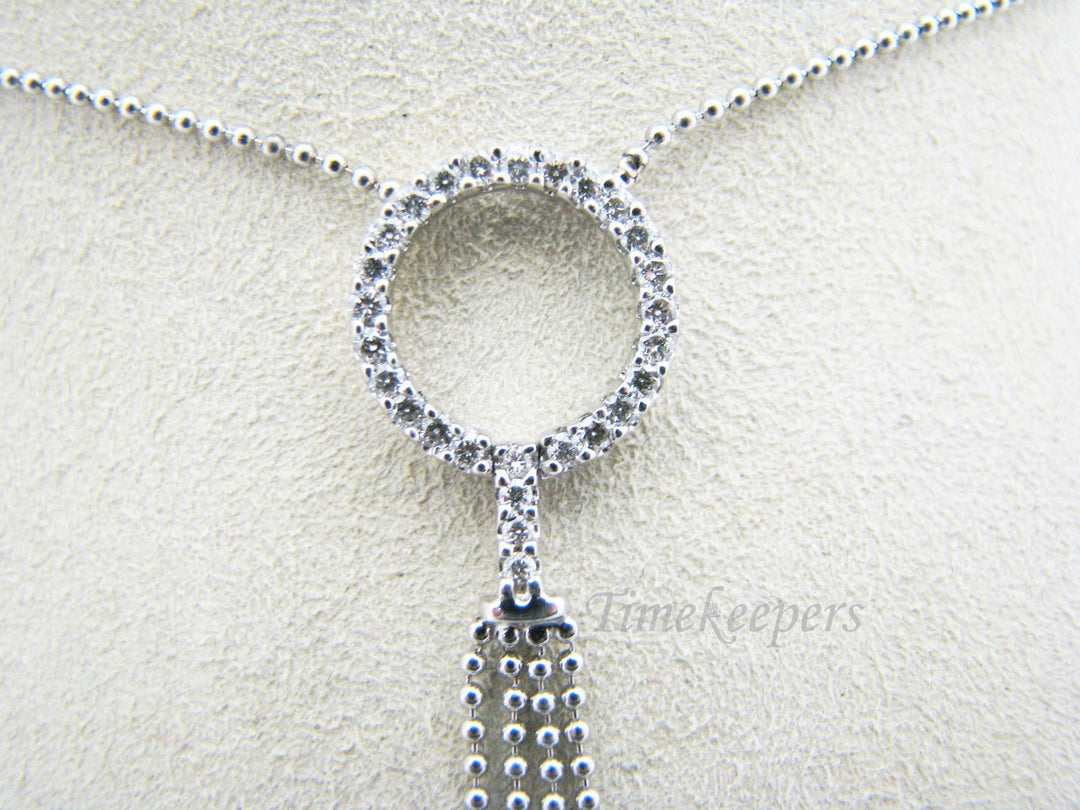 a397 Dazzling Circle Diamonds Pendant & Ends Tassels 14k White Gold Necklace