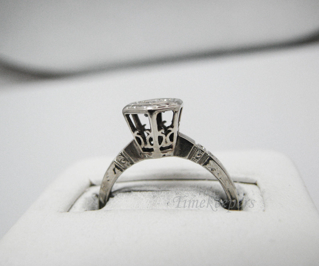 a390 Vintage Art Deco 14k White Gold Solitaire Diamond Ring Band 1920's Size 6.5