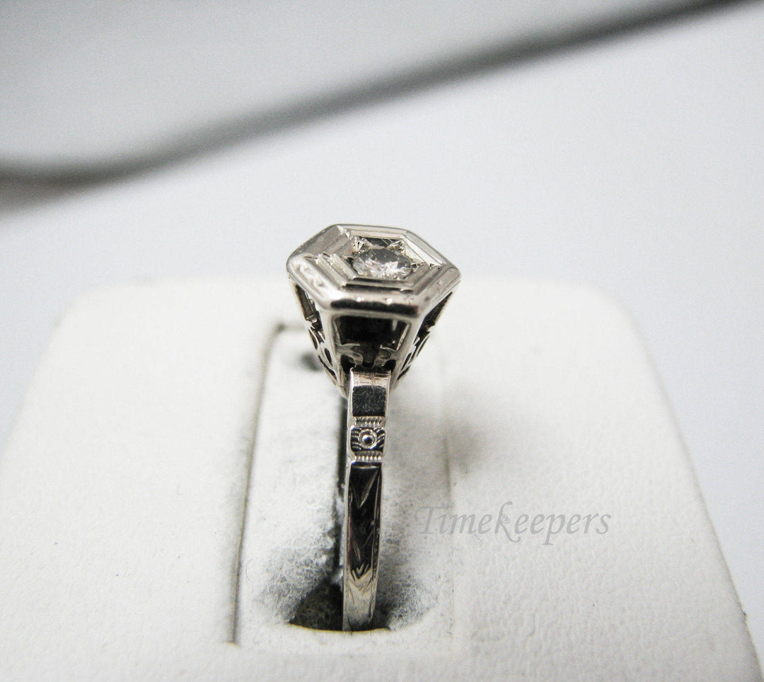 a390 Vintage Art Deco 14k White Gold Solitaire Diamond Ring Band 1920's Size 6.5