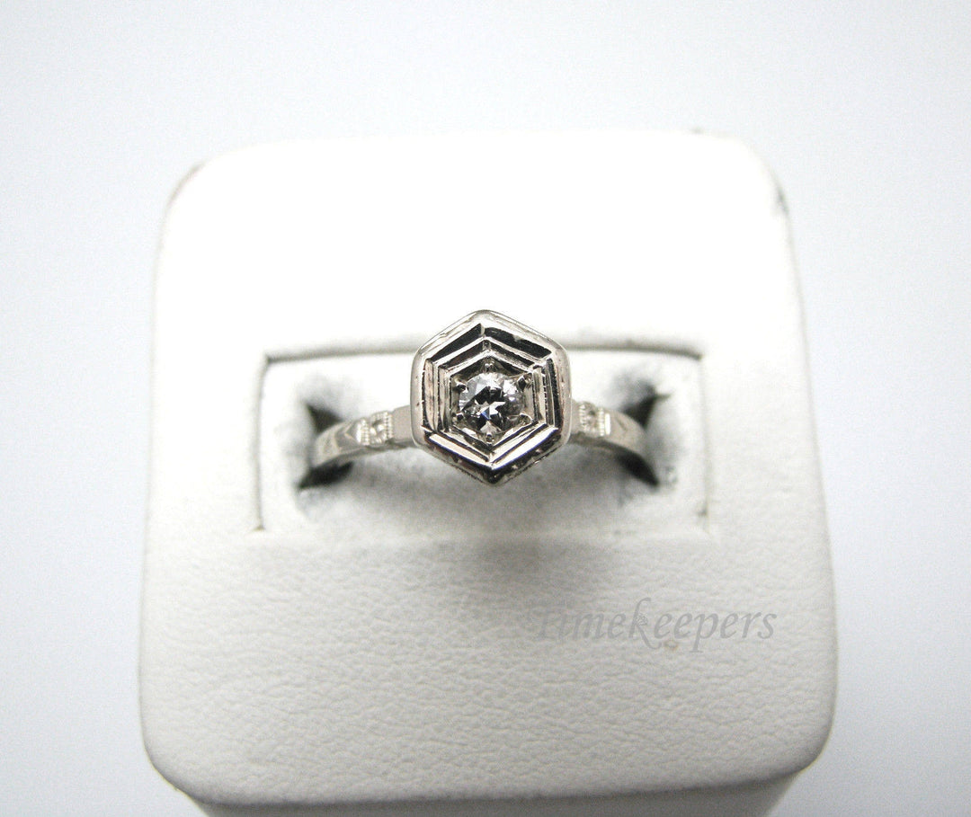 a390 Vintage Art Deco 14k White Gold Solitaire Diamond Ring Band 1920's Size 6.5