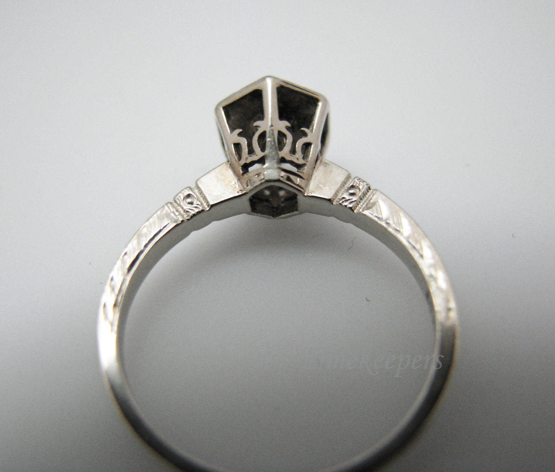 a390 Vintage Art Deco 14k White Gold Solitaire Diamond Ring Band 1920's Size 6.5