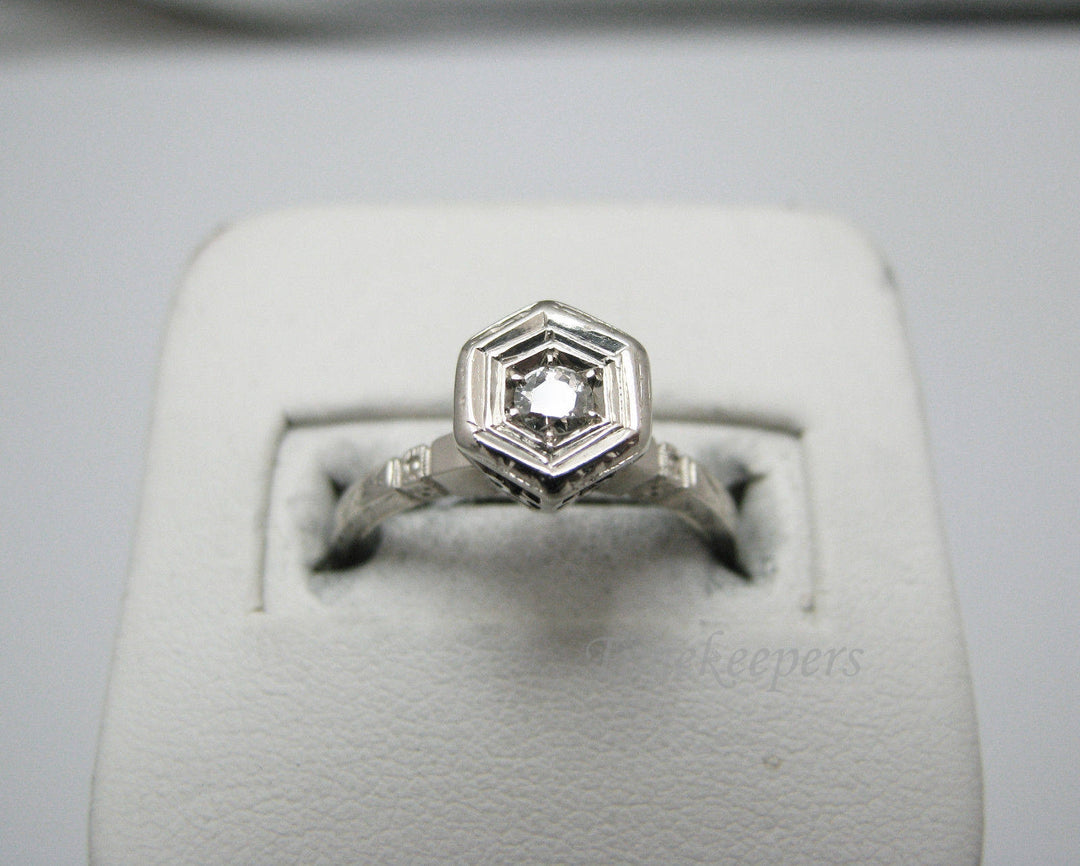 a390 Vintage Art Deco 14k White Gold Solitaire Diamond Ring Band 1920's Size 6.5